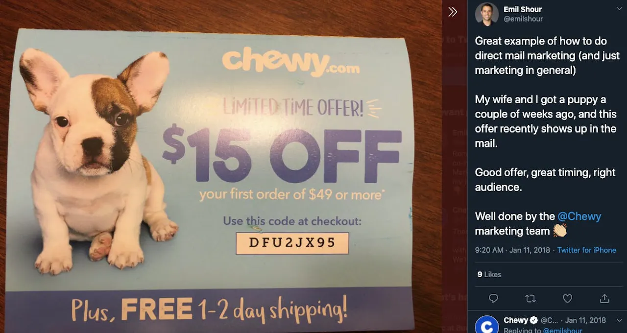 Tweet about chewy marketing 