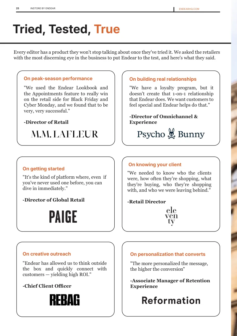 Tried, Tested, True — what retailers say about Endear. Page 26 of 28.